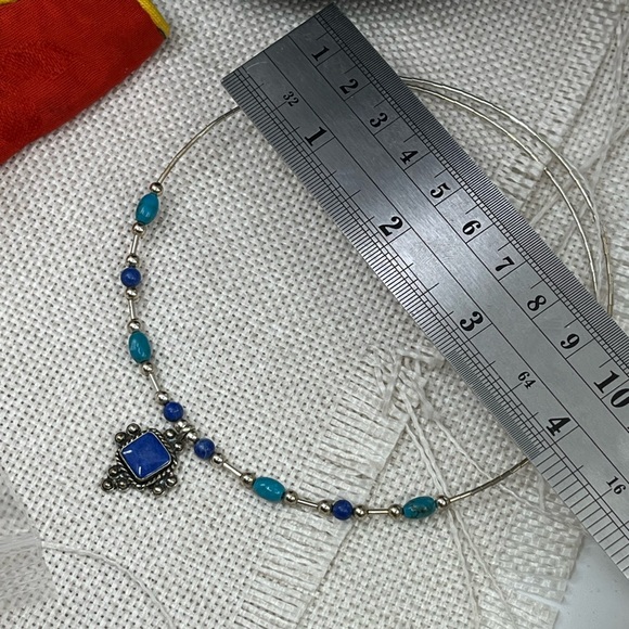 Vintage Southwestern Flexible Sterling Silver Necklace with Lapis & Turquoise - Picture 15 of 15